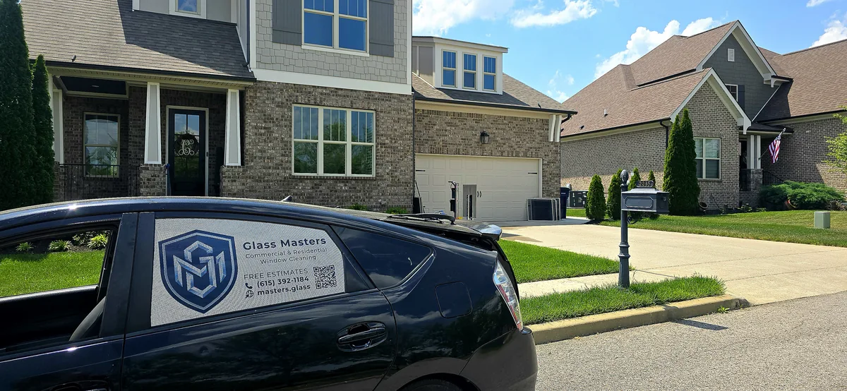 Glass Masters service vehicle parked at a residential job site in Middle Tennessee